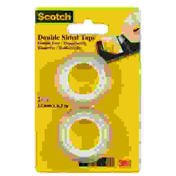Клейкая лента канцелярская Scotch двухсторонняя прозрачная 12 мм x 6.3 м (2 штуки в упаковке)