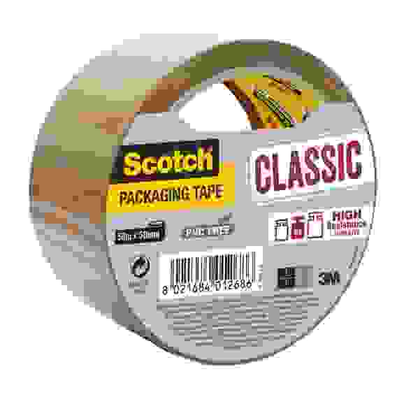 Клейкая лента упаковочная 3M Scotch Classic Хот Мелт коричневая 50 мм x 50 м плотность 43 мкм