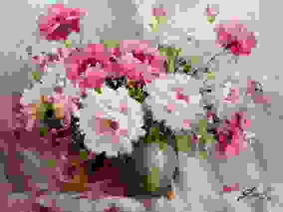 Картина маслом "Букет с пионами"