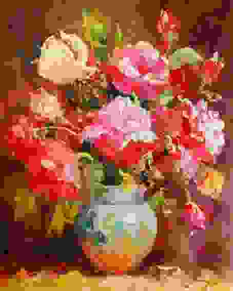 Картина маслом "Ваза и пионы"